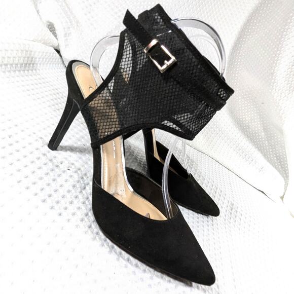 NWOT-1 SHOW! JESSICA SIMPSON! BLACK VEGAN SUEDE MESH ANKLE POINTY HEELS! SZ 9M - Picture 11 of 11